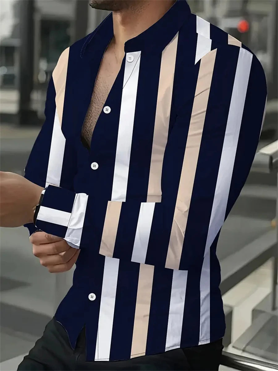 Elegant men's Printed long-sleeved Shirt Suitable For Spring And Autumn Fashionable Handsome high-quality Lapel men's Tops